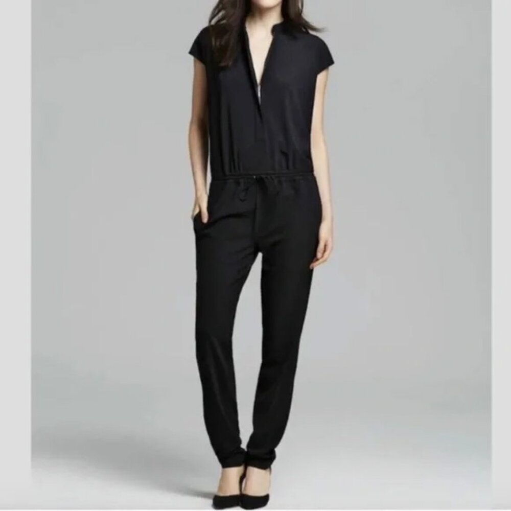 Vince Black Drawstring Waist Crew Neck Jumpsuit